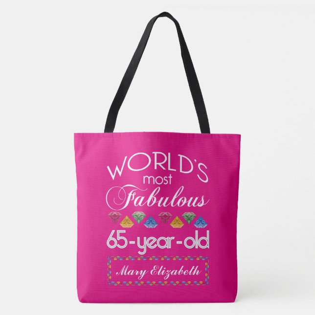 Tote Bag soixante-cinquième Anniversaire la plupart de rose (Devant)