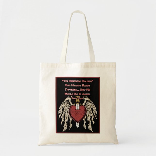 Tote Bag Soldat Américain Poignant Coeurs Tattrés (Devant)