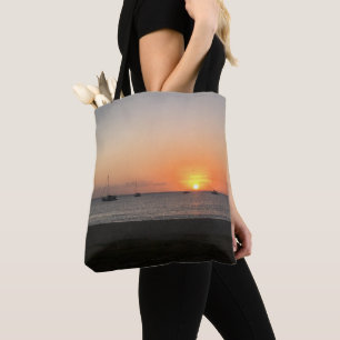 Tote Bag Soleil couchant Bateaux à voile Mer Tropical Caraï