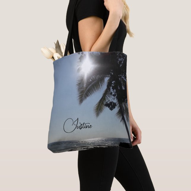 Tote Bag Soleil éclairé Palm Tree Océan Personnalisé (De près)