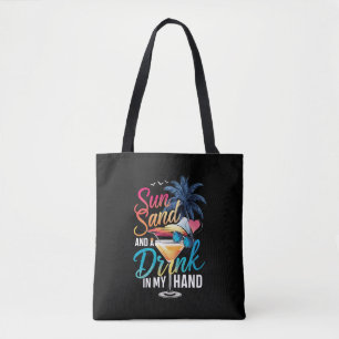Tote Bag Soleil, sable et un verre à la main, croisière de 