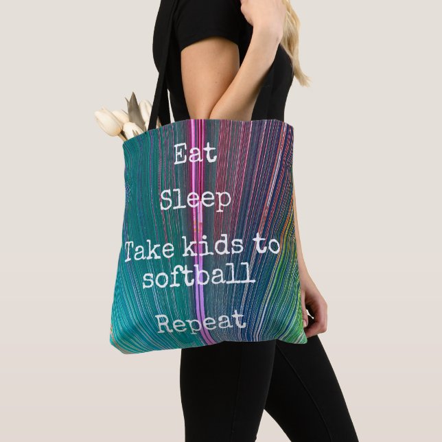 Tote Bag Sommeil rose turquoise Prenez Les Enfants À Softba (De près)