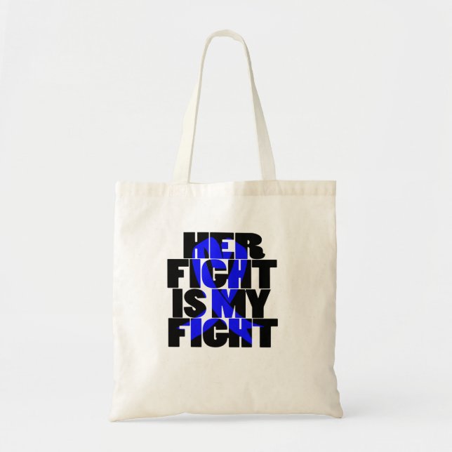 Tote Bag Son combat est mon combat Colon Cancer Blue Ribbon (Devant)