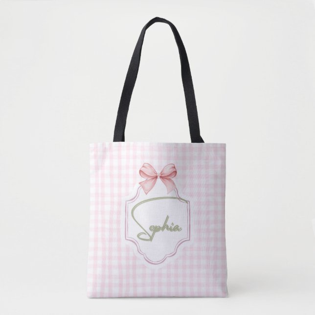 Tote Bag Sophia Baby Girl Nursery Bow&En vichy personnalisé (Devant)