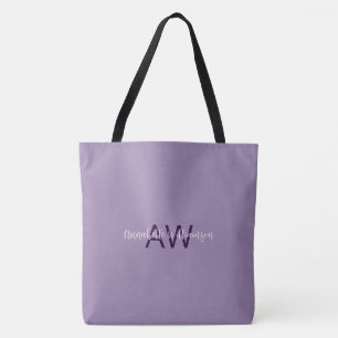 Tote Bag Sophisticated Script Type Nom et initiales Violet
