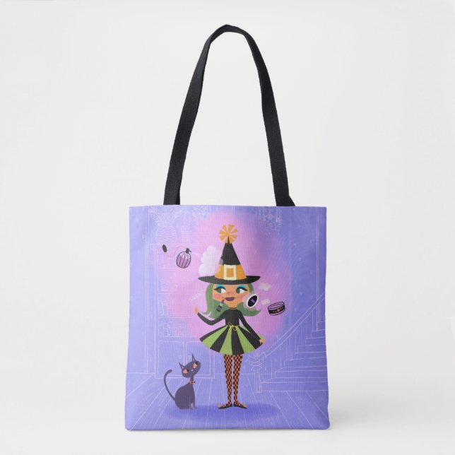 Tote Bag Sorcière à cheveux vert magique d'Halloween (Devant)