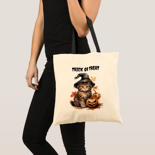 Tote Bag Sorcière Casquette Kitty Chat Jack o'Lantern Enfan (Devant (produit))