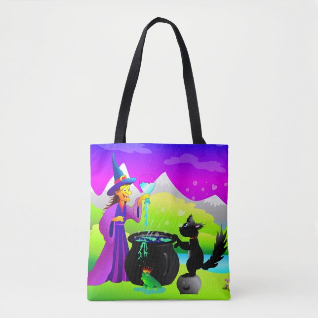 Tote Bag Sorcière d'Halloween avec potion magique et chat n (Devant)