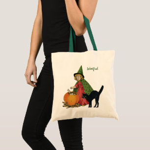 Tote Bag Sorcière et chat d'Halloween vintage, Ellen Clapsa