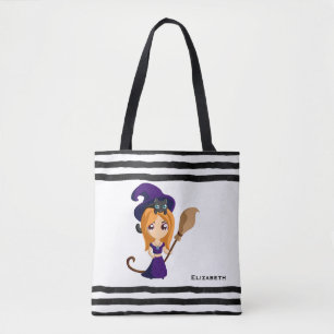 Tote Bag Sorcière mignonne en Casquette violet Halloween