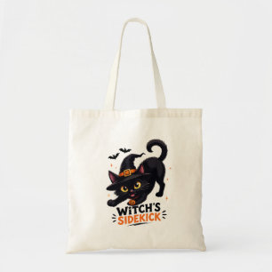 Tote Bag Sorcière Mignonne et son Chat Noir Compagnon Hallo