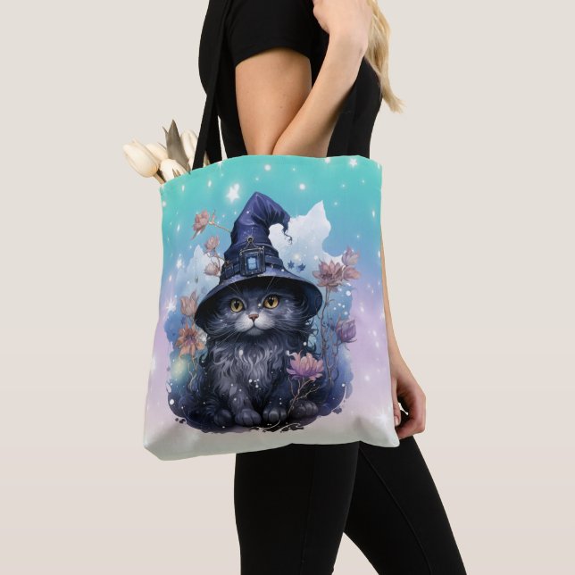 Tote Bag Sorcières de chat noir Casquette Rainbow Pastel Ha (De près)