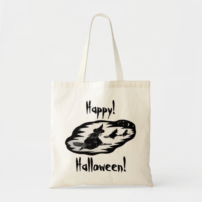 Tote Bag Sorcières volantes éffrayantes sur baguettes à bal (Devant)