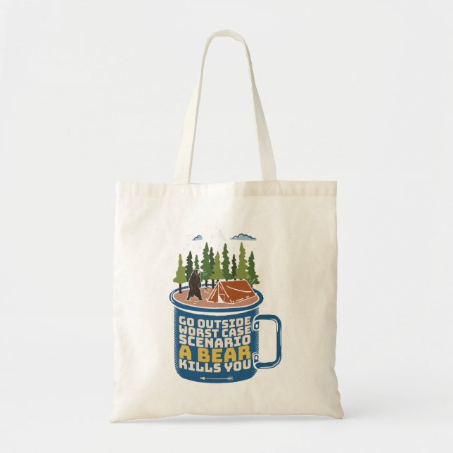 Tote Bag Sortez de l'attaque de l'ours Drôle Dire (Devant)