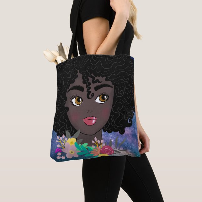 Tote Bag Sortie bleue personnalisée Coiffure naturelle Art  (De près)
