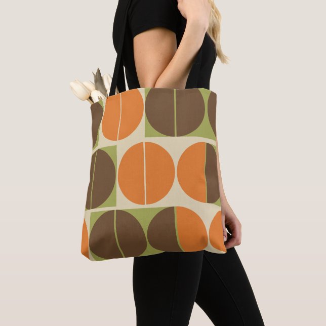 Tote Bag Soudain 70 Orange Brown Green Géométrique (De près)