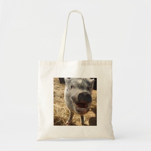 Tote Bag Souriant, mini porc heureux (Devant)