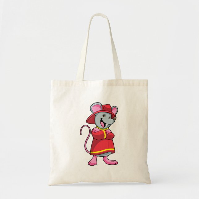 Tote Bag Souris comme pompier avec casque (Devant)