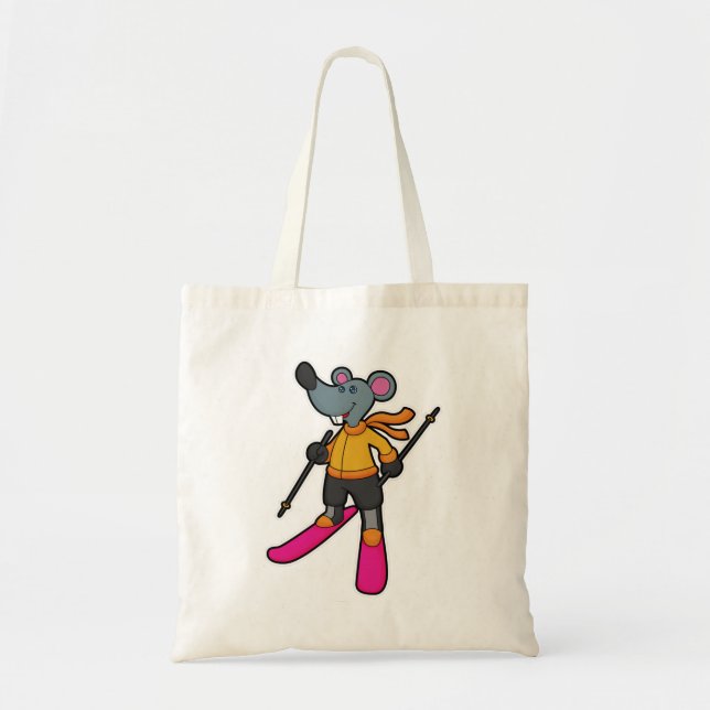 Tote Bag Souris comme skieur avec ski (Devant)