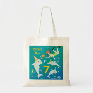 Tote Bag Sous la mer dauphins et fête d'anniversaire garçon