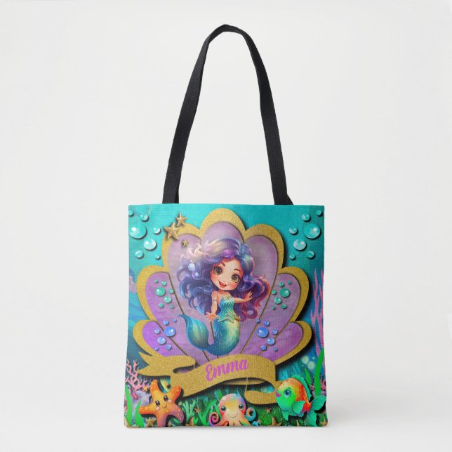 Tote Bag Sous la mer et sirène fête d'anniversaire fille (Devant)