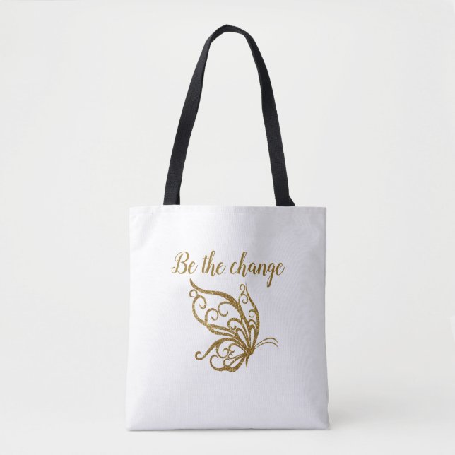 Tote Bag Soyez le Change Gold Butterfly Design (Devant)