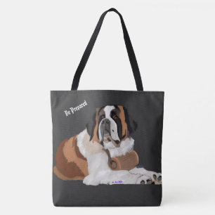 Tote Bag Soyez Prêt ! Saint Bernard et Tonneau