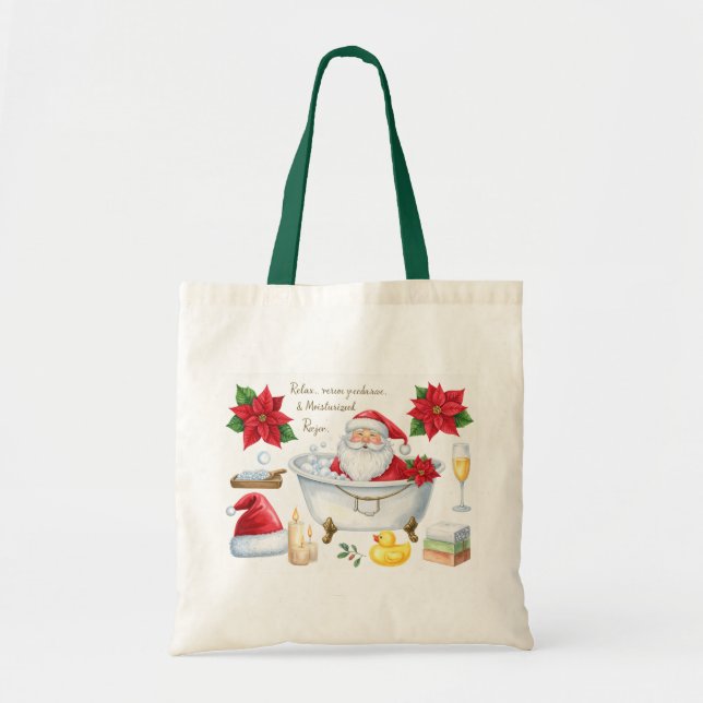 Tote Bag Spa Christmas themed with Santa Claus in bath tub (Devant)