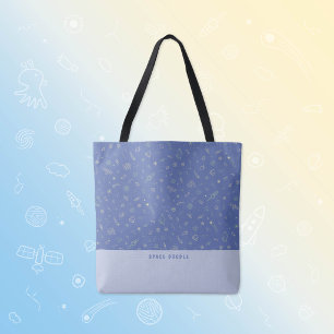 Tote Bag Space Doodle Lavande Bleu Nom Personnalisé
