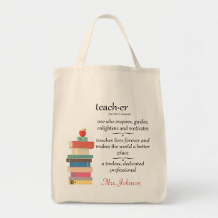 Tote Bag Spécial Enseignant Définition Livres Nom Apple P