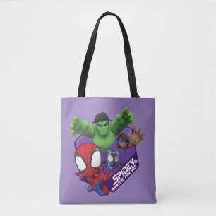 Tote Bag Spidey, Hulk, Mme Marvel et Black Panther Hexagone