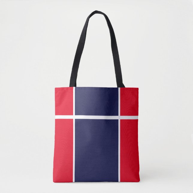 Tote Bag Sporty Bright Red White Navy Blue Racing Stripes (Devant)