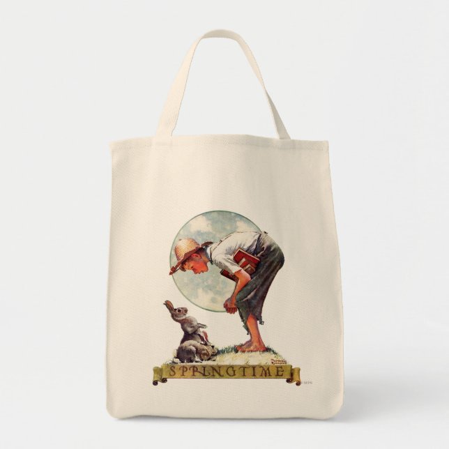Tote Bag Springtime, garçon 1935 avec le lapin (Devant)