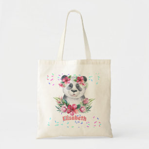 Tote Bag Sprinkings PANDA BEAR Pink Boho Flowers Girls Nomm