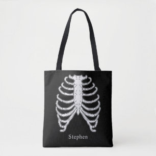 Tote Bag Squelette de la cage thoracique et nom personnalis