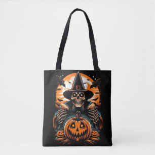 Tote Bag Squelette ensorcelant avec citrouille de Halloween