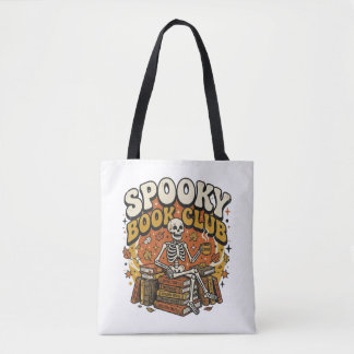 Tote Bag Squelette Rétro Groovy Amateur de Livres Halloween