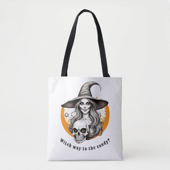 Tote Bag Squelette Sorcière Halloween Art réaliste (Devant)
