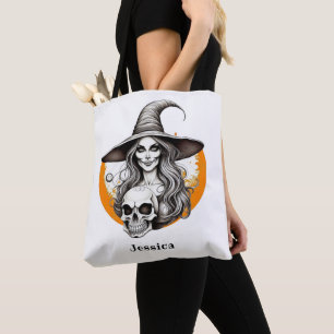 Tote Bag Squelette Sorcière Halloween Art réaliste