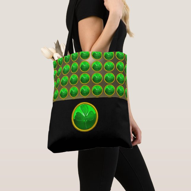 Tote Bag ST PATRICK'S DAY GREEN SHAMROCK GEMSTONE Black (De près)