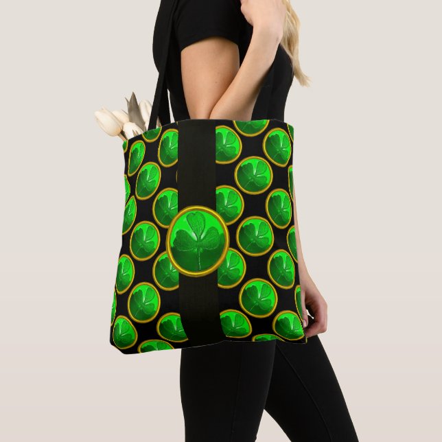 Tote Bag ST PATRICK'S DAY GREEN SHAMROCK GEMSTONE Black (De près)