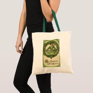 Tote Bag St. Patrick's Day vintage, Wreath with Irish Lass