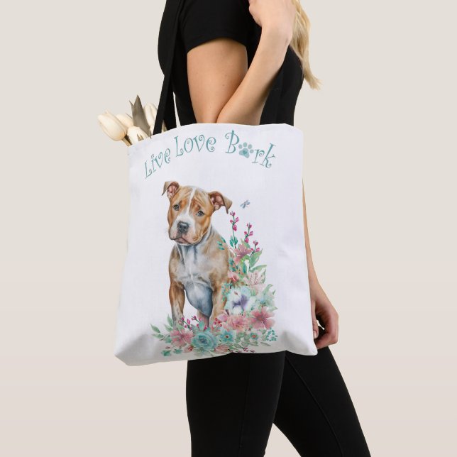 Tote Bag Staffordshire Terrier Chien Maman Florale (De près)