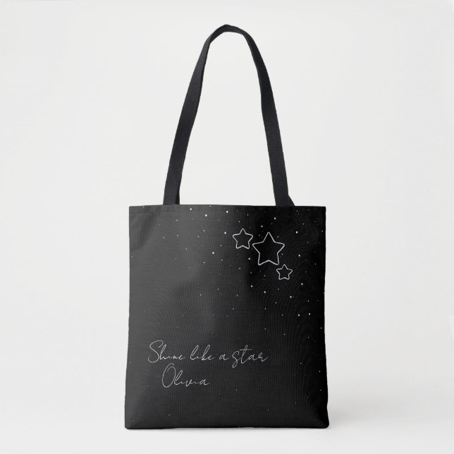 Tote Bag Star Trio en noir et blanc avec message et nom (Devant)