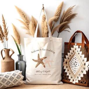 Tote Bag Starfish Mariage Welcome Coral Brown Guest Favoris