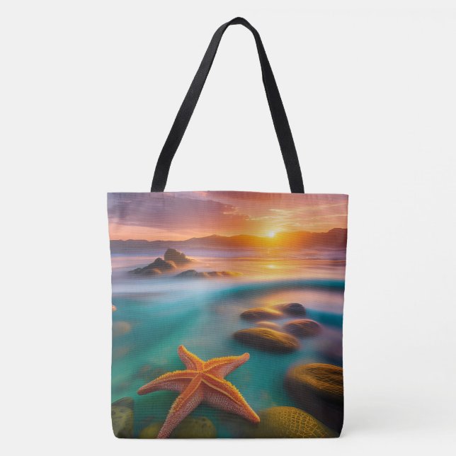 Tote Bag Starfish sur la plage à Dawn (Devant)