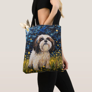 TOTE BAG STARRY NIGHT THEMEME LHASA APSO CHIEN