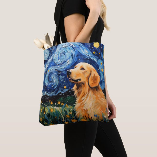 TOTE BAG STARRY NIGHT THEMEME OR RETRIEVER CHIEN (De près)