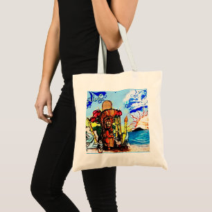 Tote Bag Statue de Tiki avec Menehune et Hibiscus