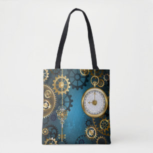 Tote Bag Steampunk Arrière - plan turquoise avec Gears